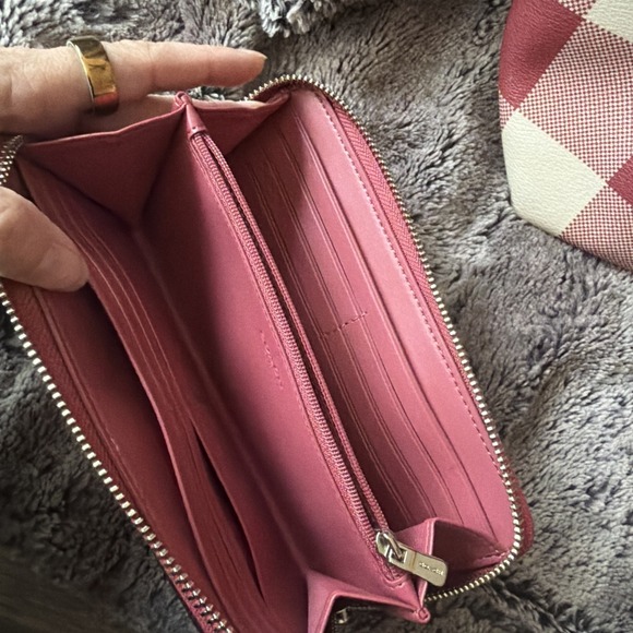 COACH Buffalo Plaid Red Pink Tote Bag Leather Trim & Full Size Wallet Wallet - Picture 4 of 16